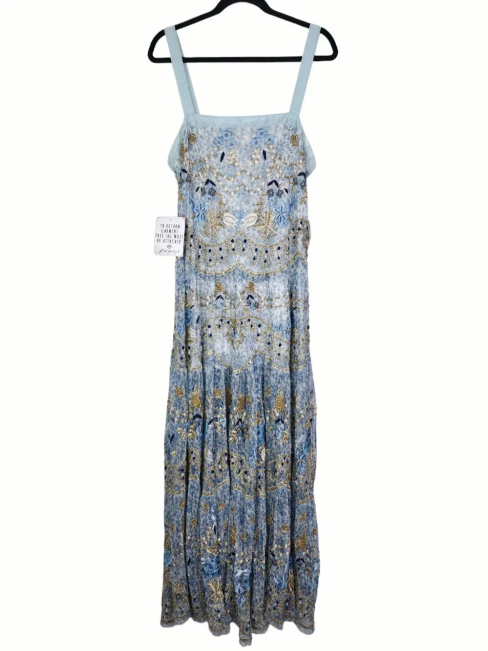 Free People Goldie Dress Porcelain Embroidered Beaded Floral Maxi NWT Size S